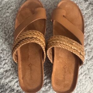 BareTraps Tan Sandals with Braided Strap